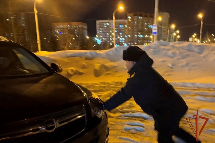 В Томске офицер Росгвардии оказал помощь семье с неисправным автомобилем в сильный мороз